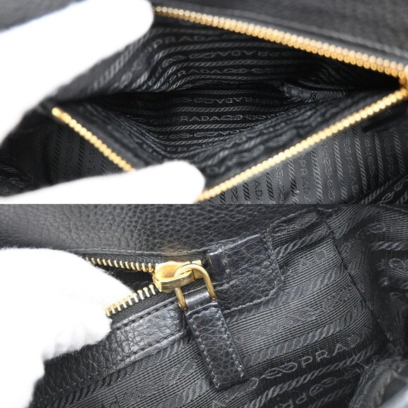 PRADA Logo Tessuto Shoulder Hand Bag Leather Black GHW 76EF401 - Picture 15 of 16